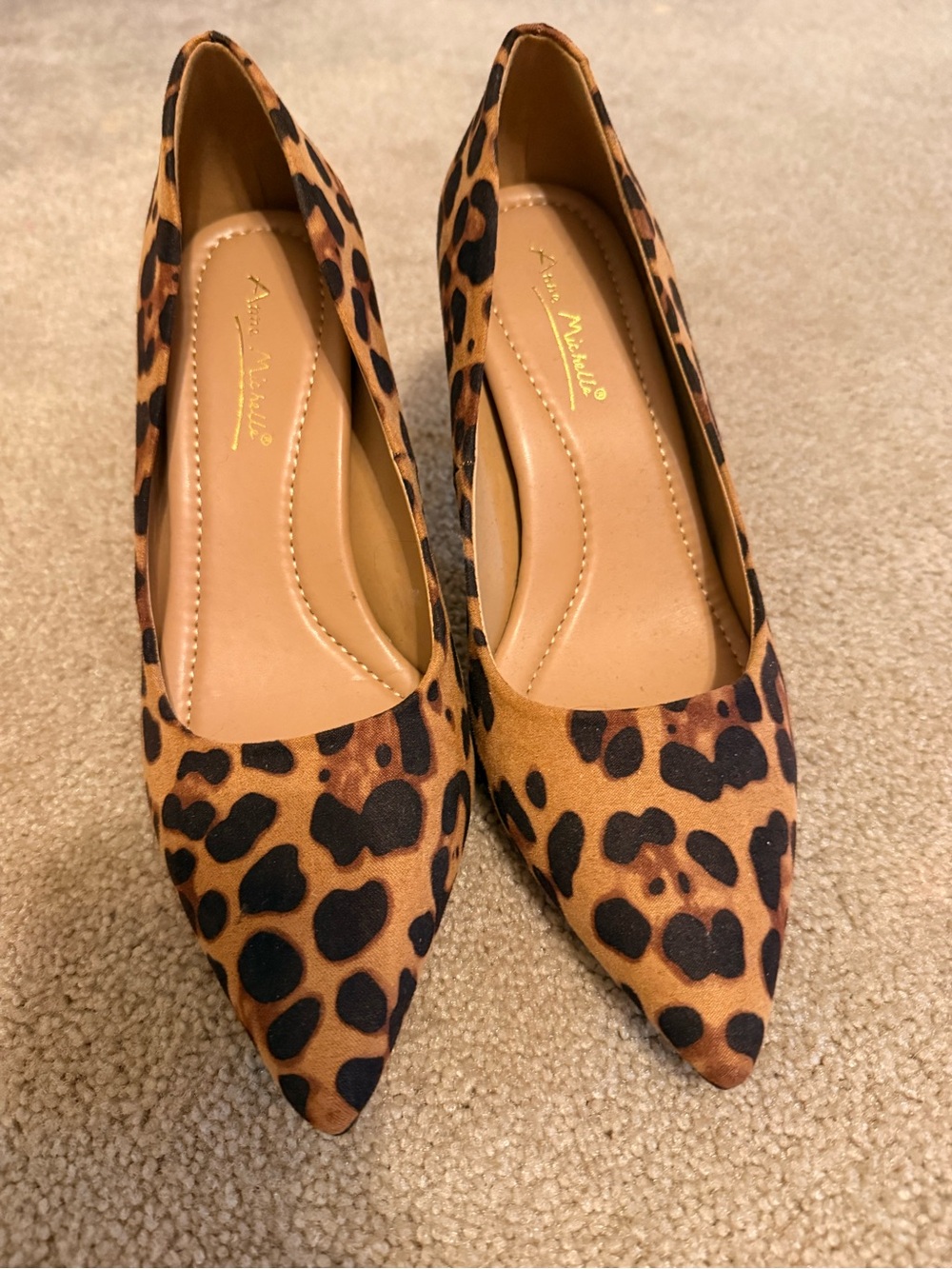 Anne Michelle Leopard Print Pointed Toe Flats - Tan & Black
